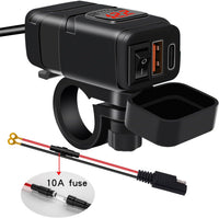 Motorrad USB- & Type-C-Schnellladegerät mit Voltmeter – Drayvik