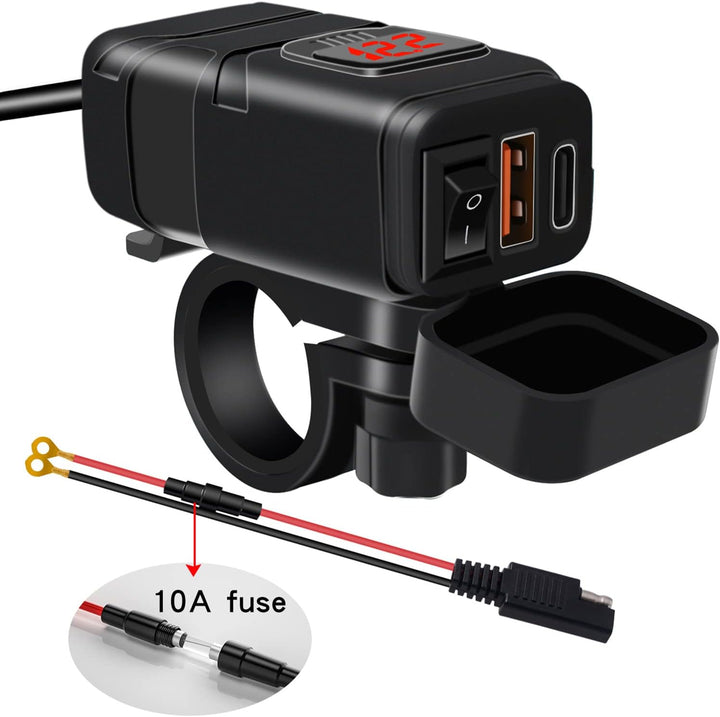 Motorrad USB- & Type-C-Schnellladegerät mit Voltmeter – Drayvik