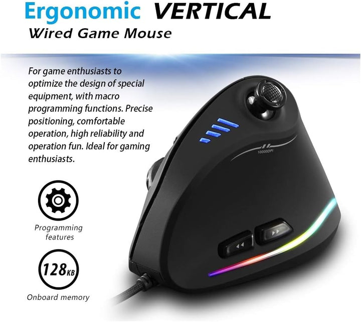 Verticale RGB Gaming Muis met Joystick en 11 Programmeerbare Knoppen - Kryvos
