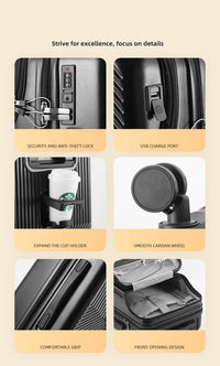 Hard Shell Handbagagekoffer met Bekerhouder, USB-poort & TSA-slot