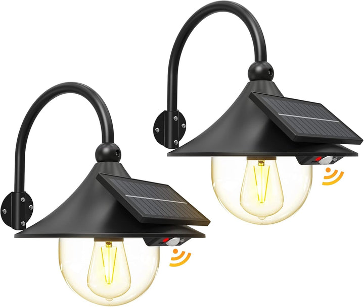 Solar Motion Barn Wall Lights with 3 Modes &amp; Gooseneck Design (2 Pack) – Halden 