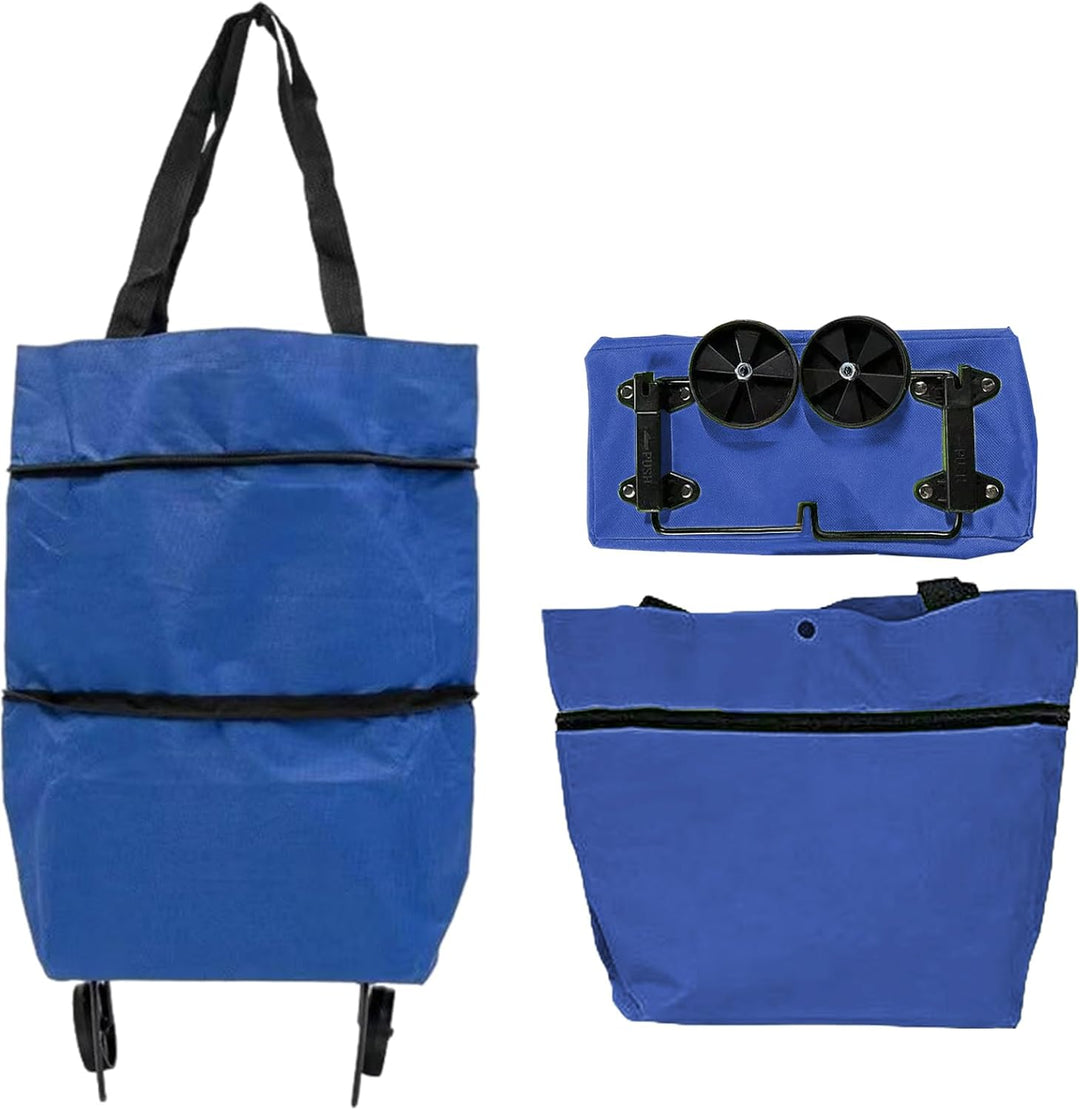 Large Capacity Folding Shopping Bag with Wheels – Reusable Cart Tote – Veytra