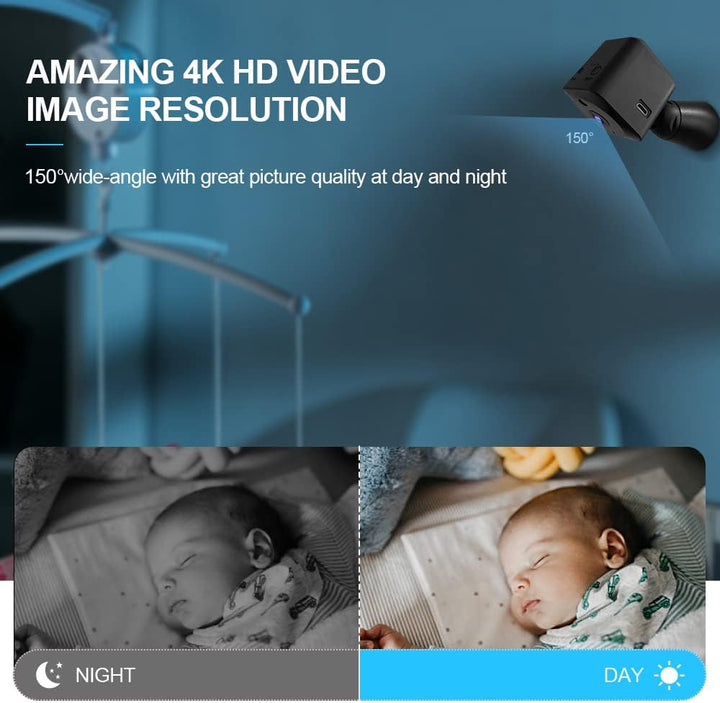 Mini security camera 4K with Wi-Fi, hidden indoor camera and night vision