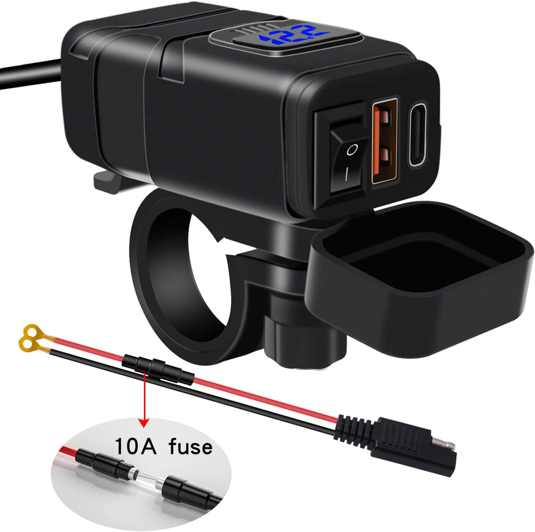 Motorrad USB- & Type-C-Schnellladegerät mit Voltmeter – Drayvik