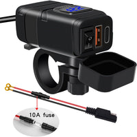 Motorrad USB- & Type-C-Schnellladegerät mit Voltmeter – Drayvik
