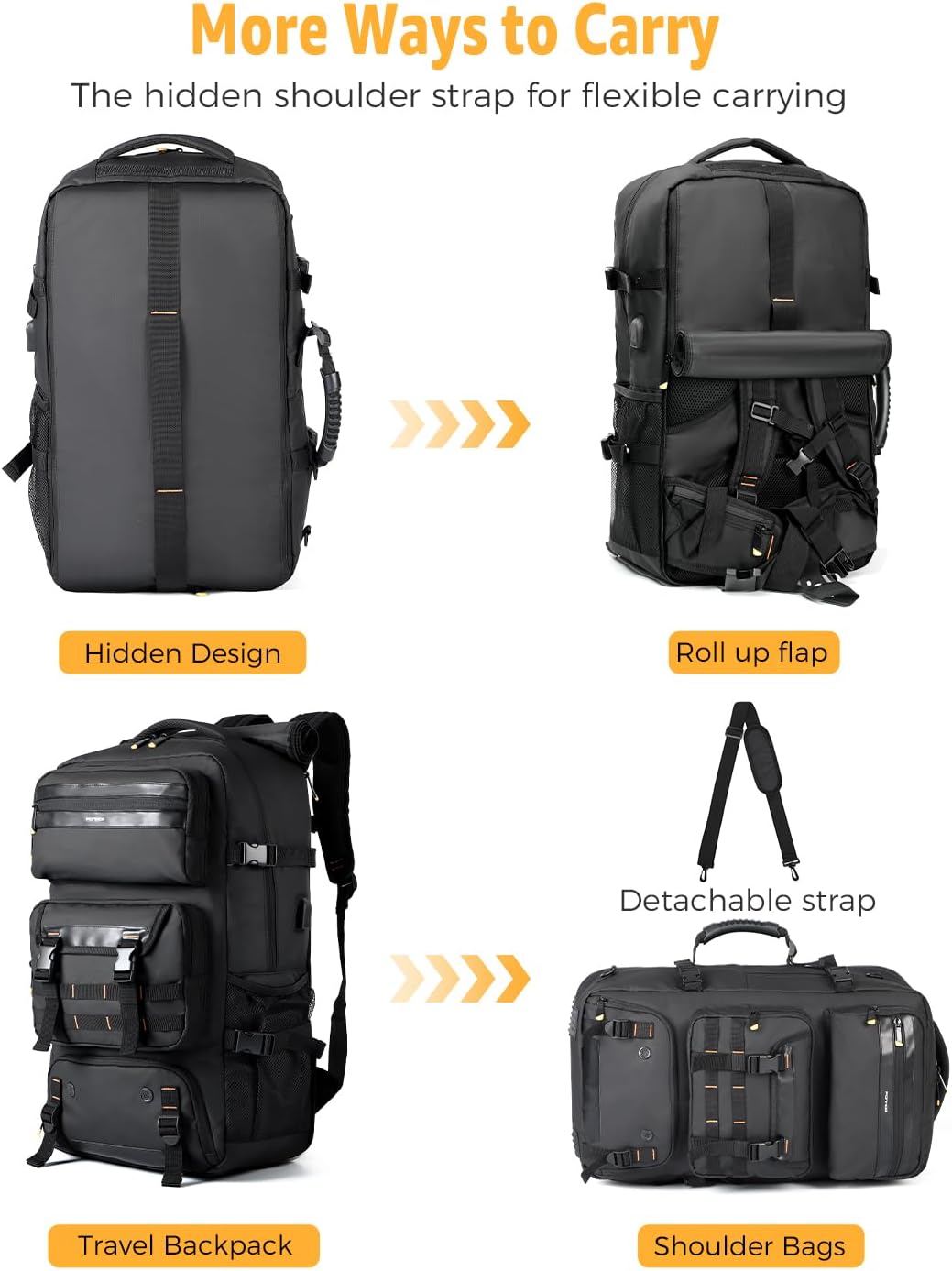 50L Aircraft-Ready Converted Travel Backpack with Shoe Compartment and USB Port