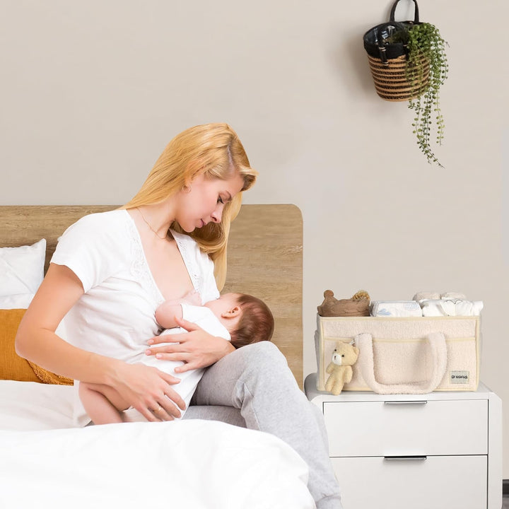 Baby Diaper Bag Caddy Organizer – Soft Sherpa Storage Basket with Compartments – Elvoria 