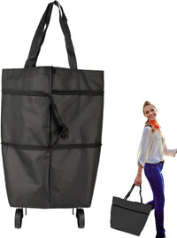 Large Capacity Folding Shopping Bag with Wheels – Reusable Cart Tote – Veytra