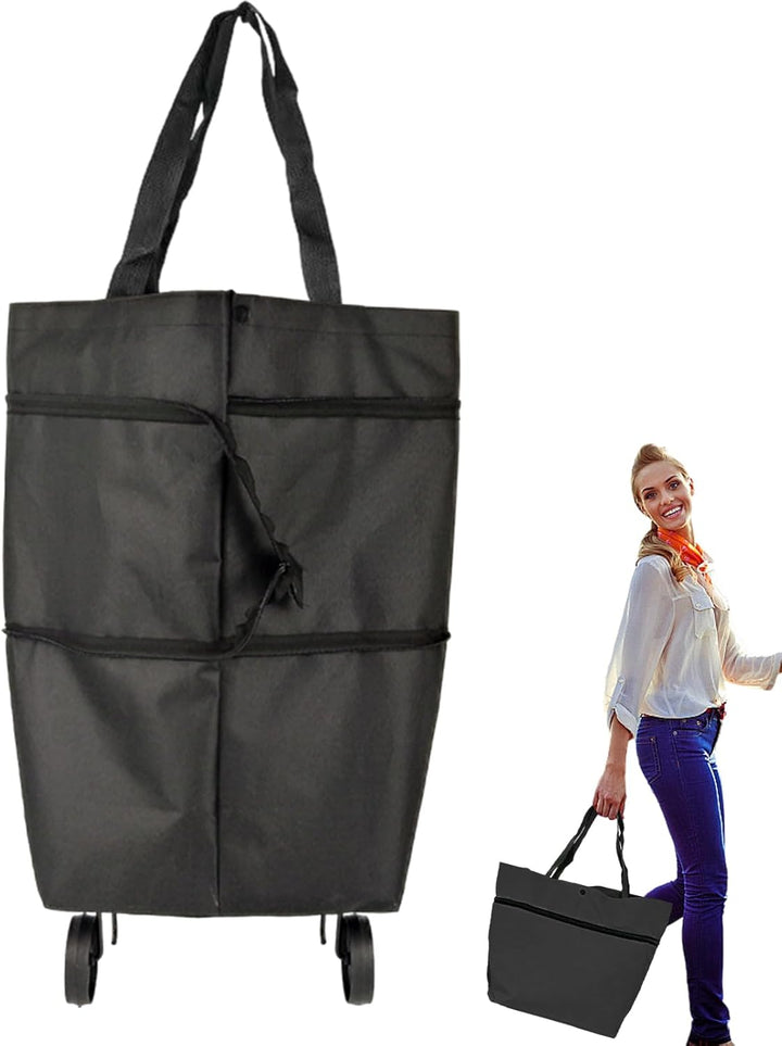 Large Capacity Folding Shopping Bag with Wheels – Reusable Cart Tote – Veytra