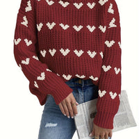 Gestrickter Damenpullover mit Herzmuster und hohem Kragen – Nola