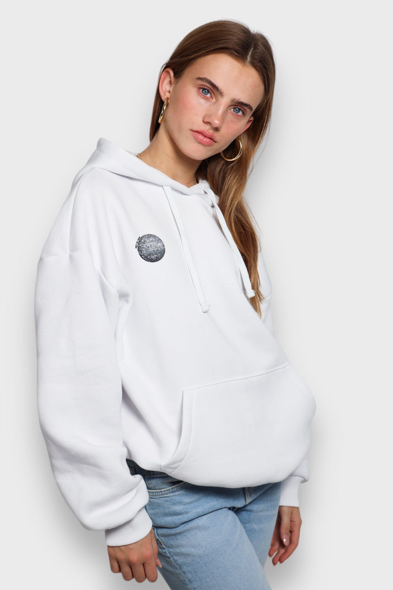 Weißer Damen-Hoodie mit Discokugel-Print - BellaShine
