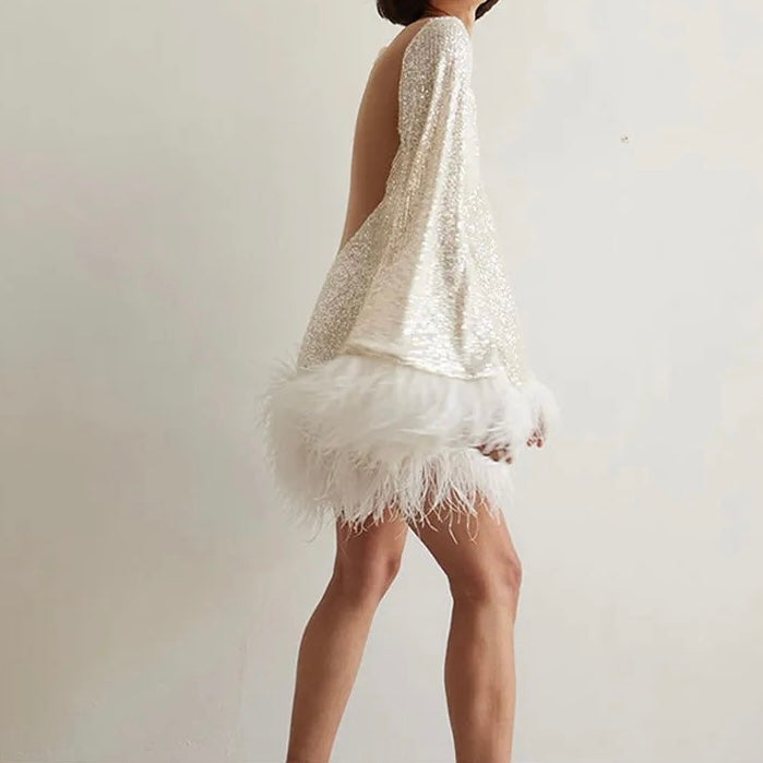 Pailletten Kleid mit Federdetail - Ayla