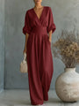 Women's Elegant Wide-Leg Jumpsuit with V-Neck Flowy Fit 13