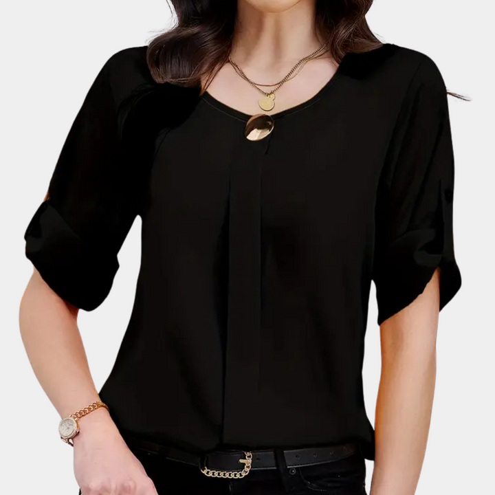 Luftige Schwarze Faltenbluse für Damen - Amira