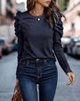 Bluse mit langen Puffärmeln und Rundhalsausschnitt - Eva