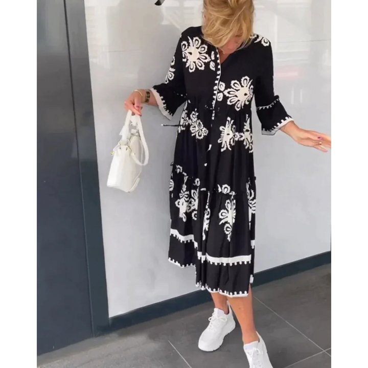 Trendiges Kleid mit Blumenmuster und 3/4 Ärmeln – Elin