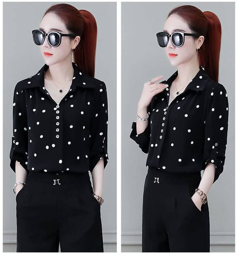 Stylish women's chiffon blouse with buttons & turned-down collar – Fenya