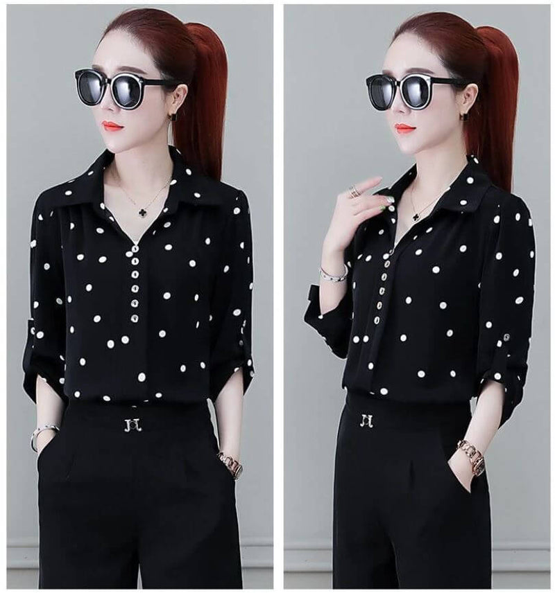 Stylish women's chiffon blouse with buttons & turned-down collar – Fenya