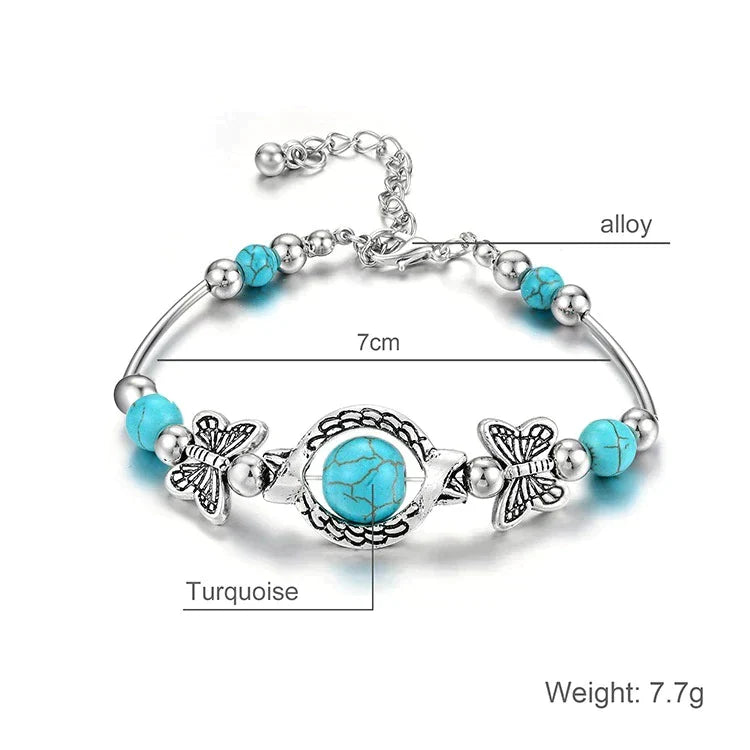 Turquoise Butterfly Beaded Bracelet | With Very Detailed Charms