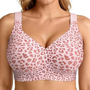 Vooraanzicht van de roze bh met luipaardprint in donkerroze op een model 11