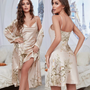 Zweiteiliger Satin-Nachthemd & Kimono mit Blumenprint – Noelle