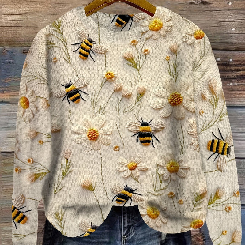 Trendiger Damen Pullover mit Bienenmuster - Sophie