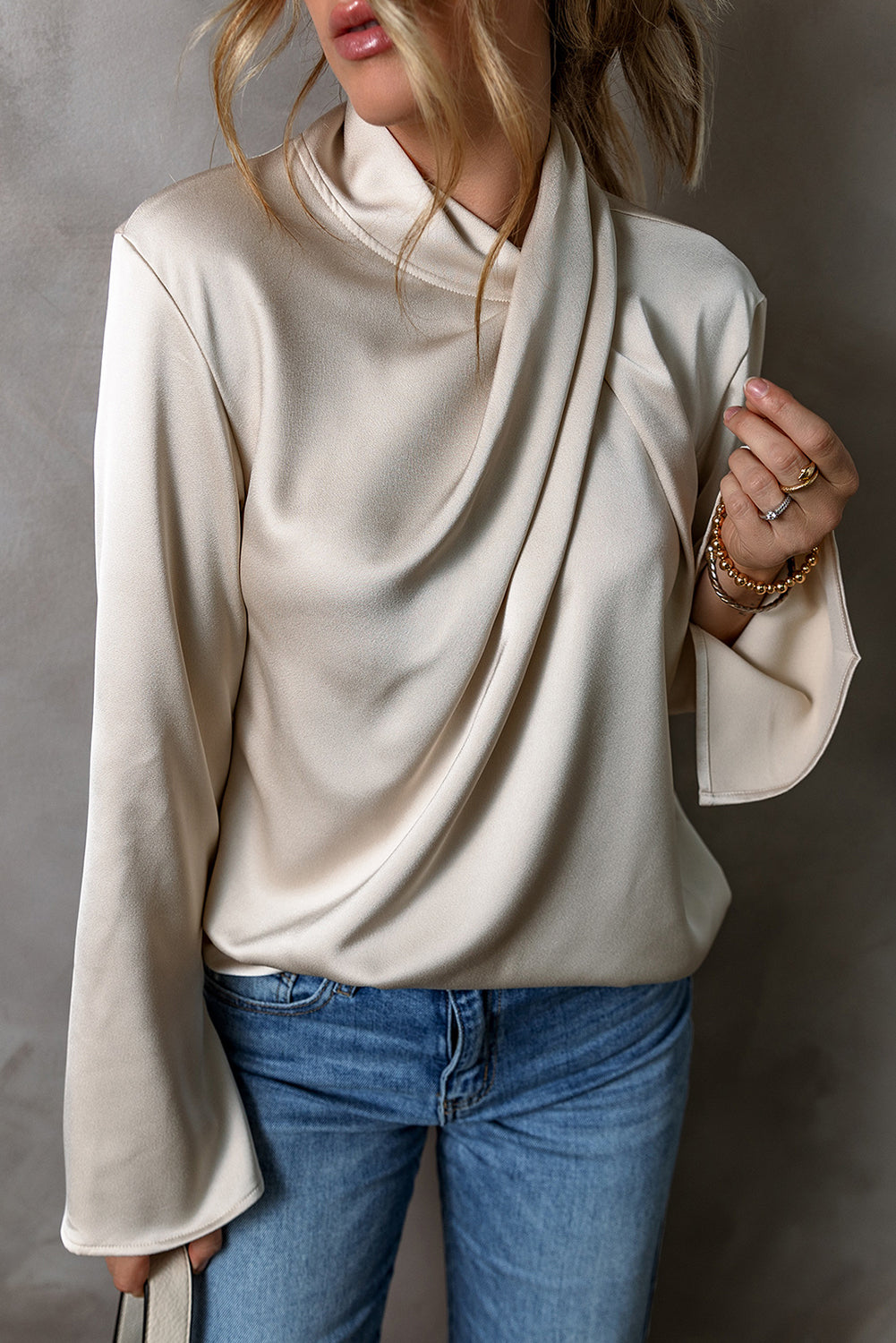 Satin Damenbluse mit Wickeloptik - Livia