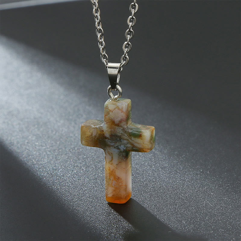 Halskette mit Kreuz aus Natürlichen Edelsteinen - Seraphina