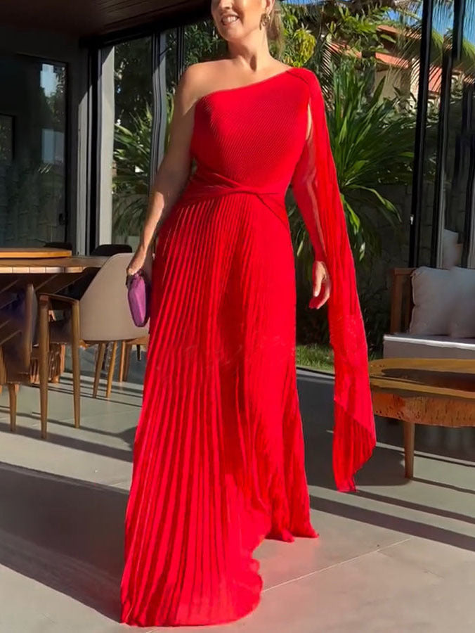 Trendiges One-Shoulder-Maxikleid mit Plisseefalten – Mirella