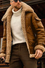 Stilvolle Camel-Leder Pilotenjacke - Leonardo