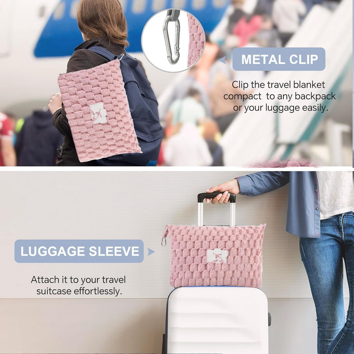 Foldable Flannel Travel Blanket with Pillow Pocket and Luggage Slot – Trevora 
