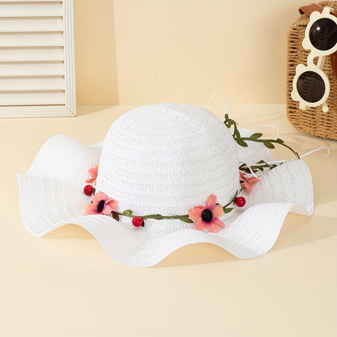 Chapeau de paille d’été pour femme avec détails floraux et fruités – Solène