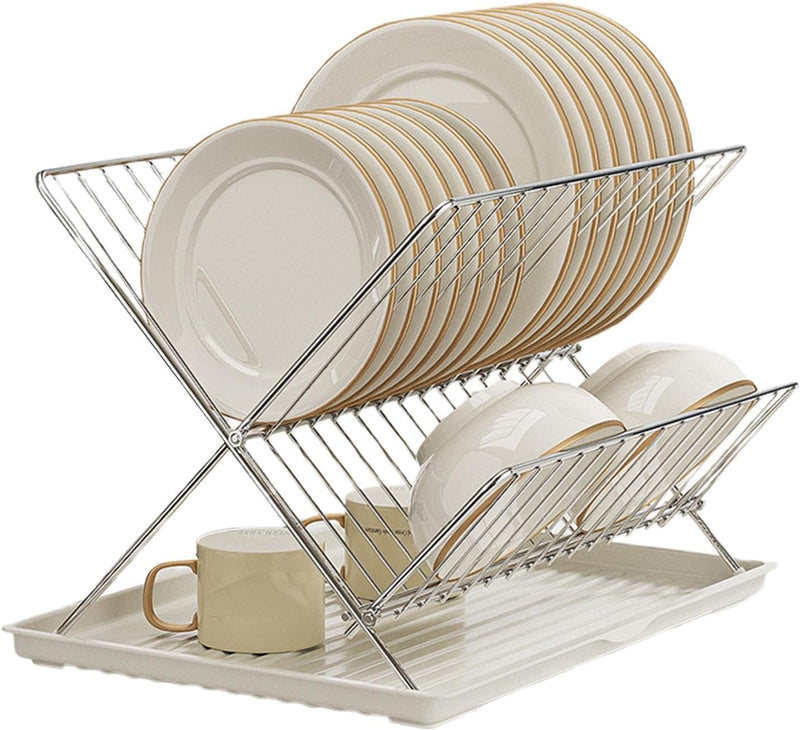 Folding Dish Drying Rack – 2-Tier Countertop Drying Rack with Removable Drip Tray – Kelvra 