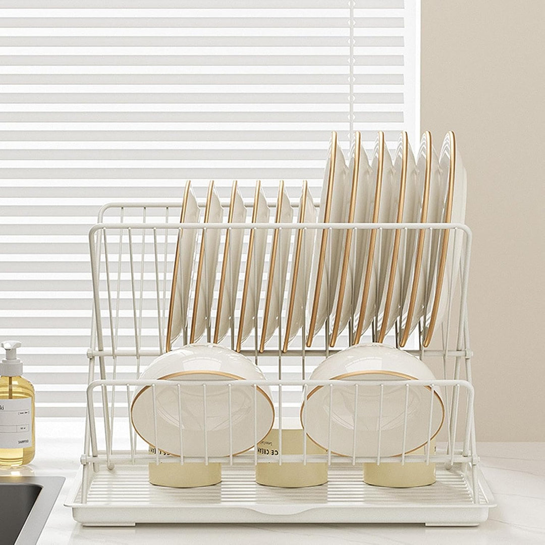 Folding Dish Drying Rack – 2-Tier Countertop Drying Rack with Removable Drip Tray – Kelvra 
