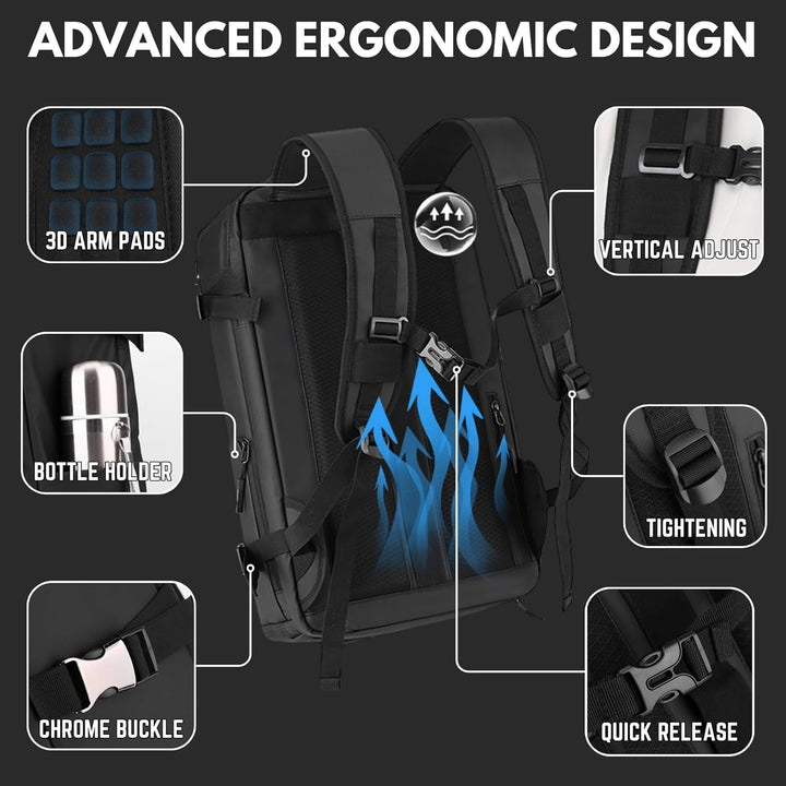 15” Waterproof Laptop Backpack with Side-Open Design & USB-C Port – TrekPro Series