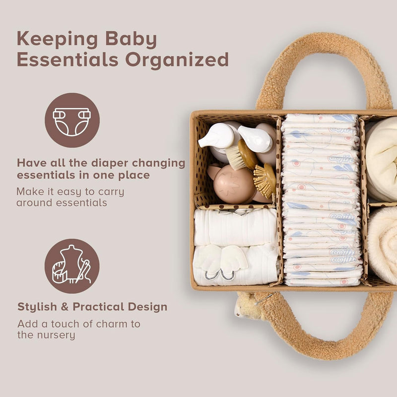 Baby Diaper Bag Caddy Organizer – Soft Sherpa Storage Basket with Compartments – Elvoria 