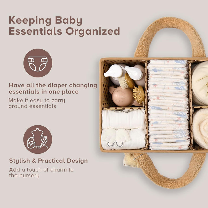 Baby Diaper Bag Caddy Organizer – Soft Sherpa Storage Basket with Compartments – Elvoria 