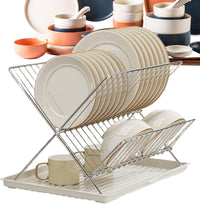 Folding Dish Drying Rack – 2-Tier Countertop Drying Rack with Removable Drip Tray – Kelvra 