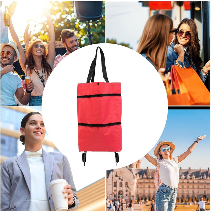 Large Capacity Folding Shopping Bag with Wheels – Reusable Cart Tote – Veytra