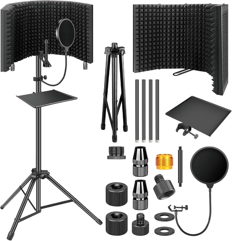 Triple Folding Microphone Isolation Screen with Tripod Stand 