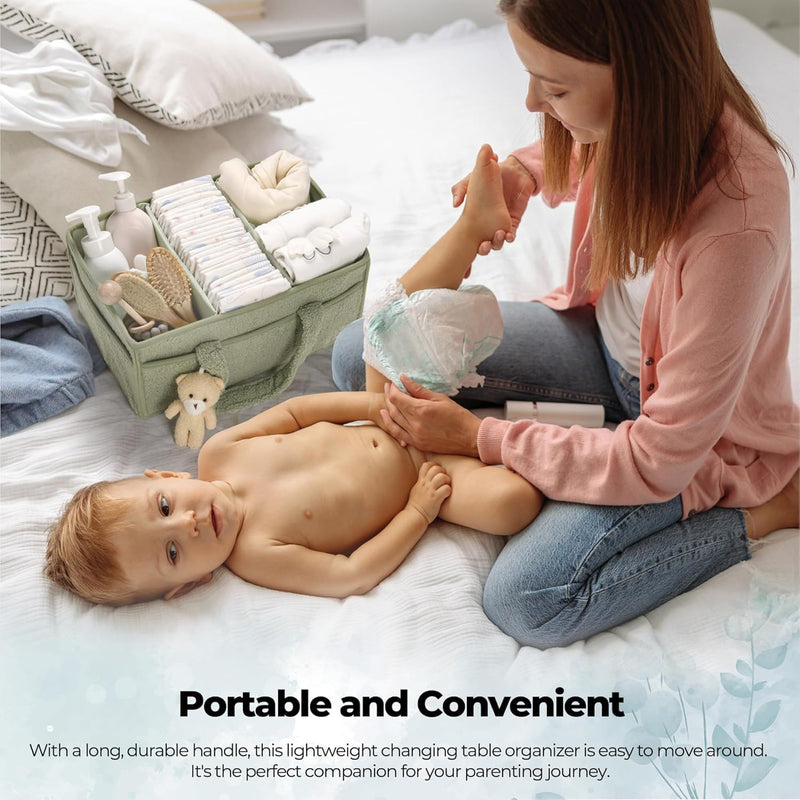 Baby Diaper Bag Caddy Organizer – Soft Sherpa Storage Basket with Compartments – Elvoria 