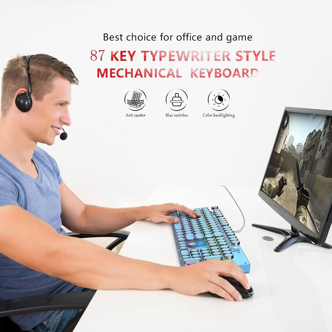 Mechanisch 87-toetsen gamingtoetsenbord met RGB-achtergrondverlichting en blauwe schakelaars