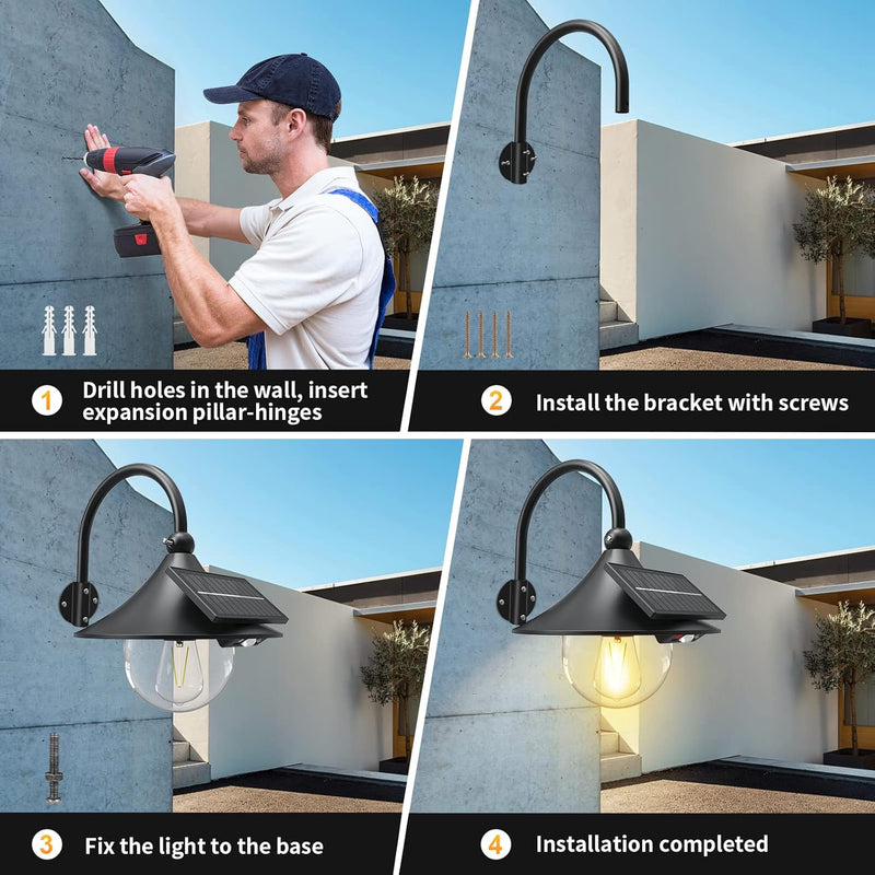 Solar Motion Barn Wall Lights with 3 Modes &amp; Gooseneck Design (2 Pack) – Halden 