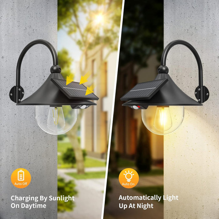 Solar Motion Barn Wall Lights with 3 Modes &amp; Gooseneck Design (2 Pack) – Halden 