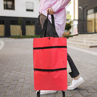 Large Capacity Folding Shopping Bag with Wheels – Reusable Cart Tote – Veytra