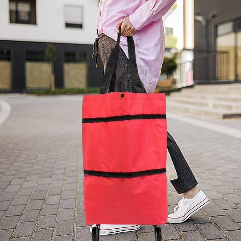 Large Capacity Folding Shopping Bag with Wheels – Reusable Cart Tote – Veytra