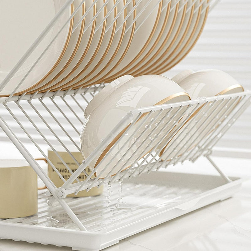 Folding Dish Drying Rack – 2-Tier Countertop Drying Rack with Removable Drip Tray – Kelvra 