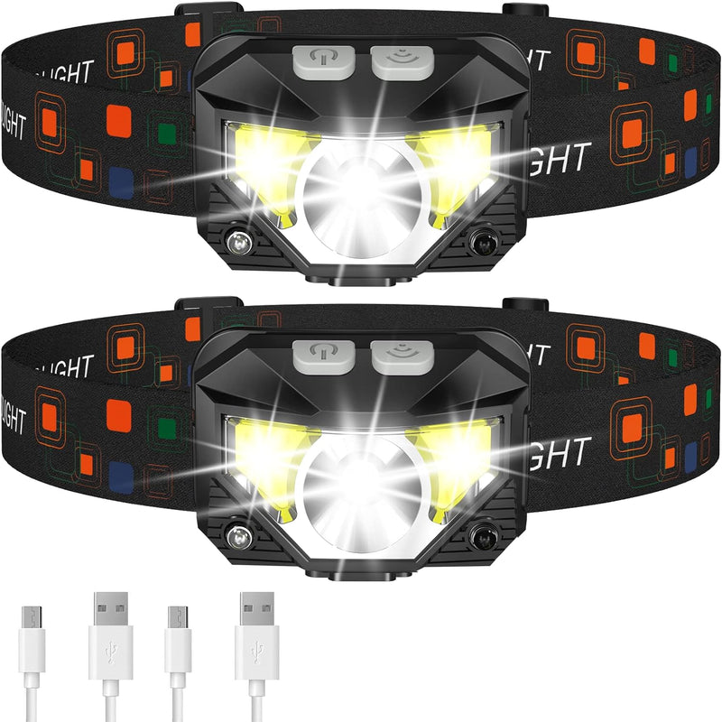 2-Pack Ultra-Bright Rechargeable LED Headlamp with Motion Sensor – Lumivor 