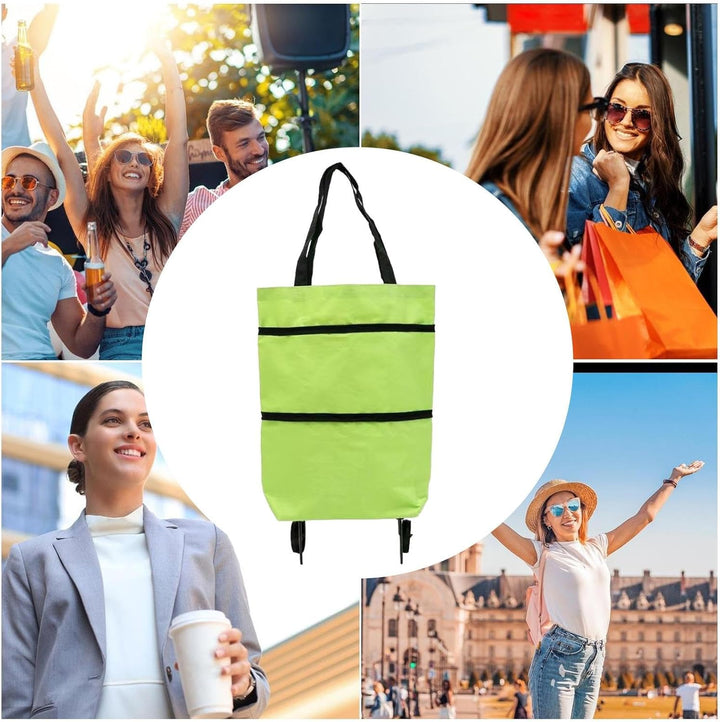 Large Capacity Folding Shopping Bag with Wheels – Reusable Cart Tote – Veytra