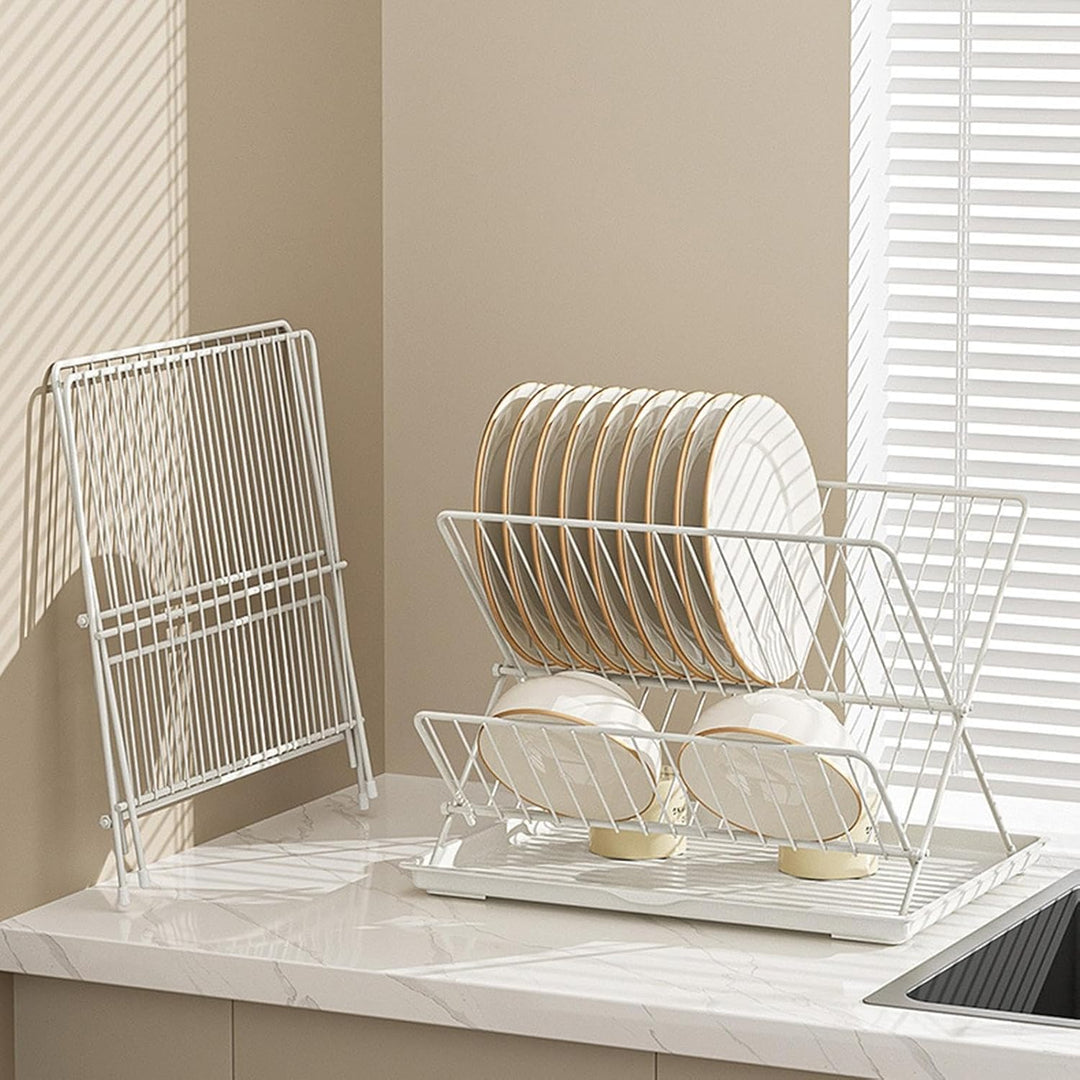 Folding Dish Drying Rack – 2-Tier Countertop Drying Rack with Removable Drip Tray – Kelvra 